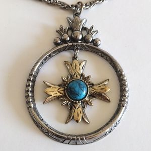 ART brand faux turquoise cross pendant necklace